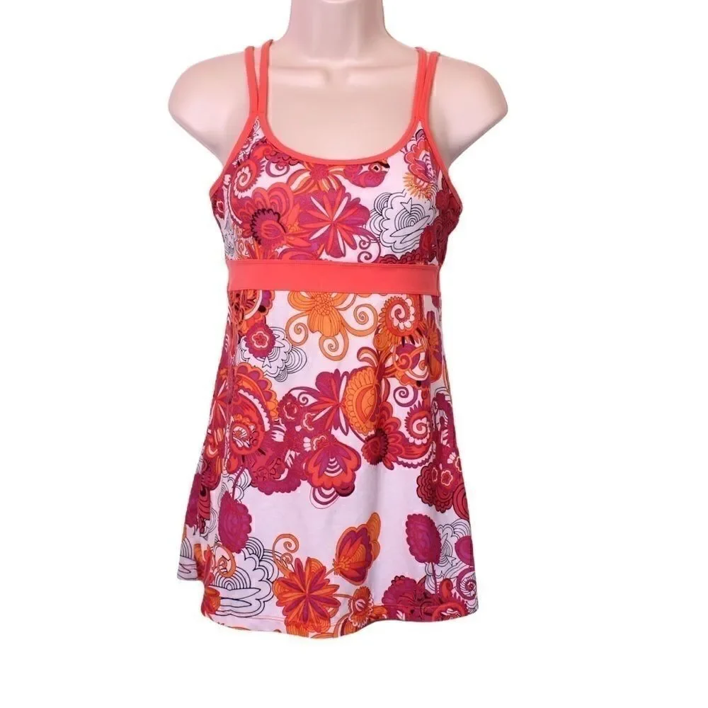 PrAna Athleisure Summer Tank Top Paisly Floral in Maroon Orange Print Sz. Small